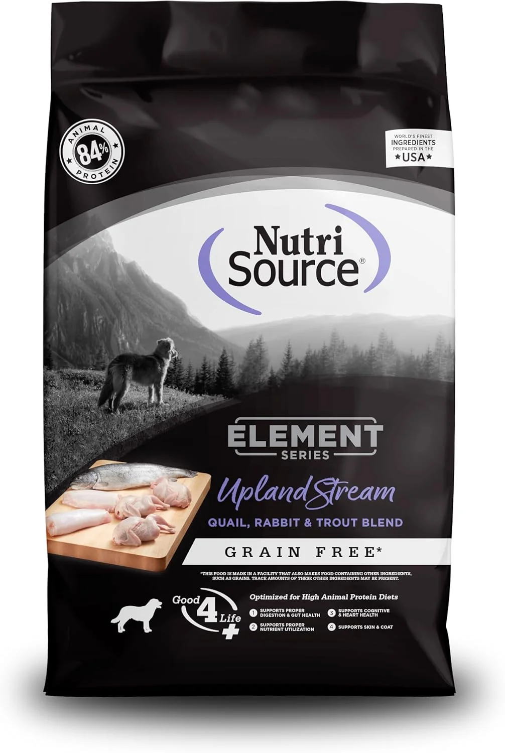 Consistent NutriSource Element Series Upland Stream Dry Dog Food Quail Rabbit Trout 12LB Modern