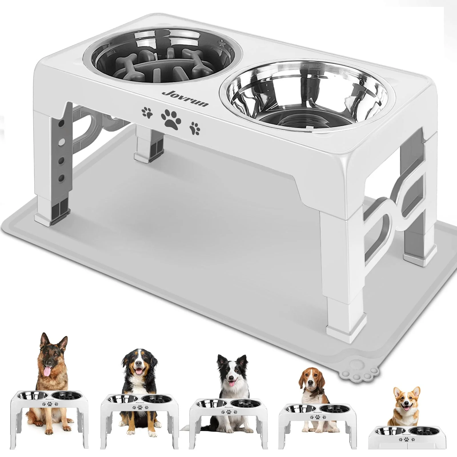 Proven Jovrun d Dog Bowls – Adjustable Raised Stand Stainless Steel Dishes Slow Feeder Luxury