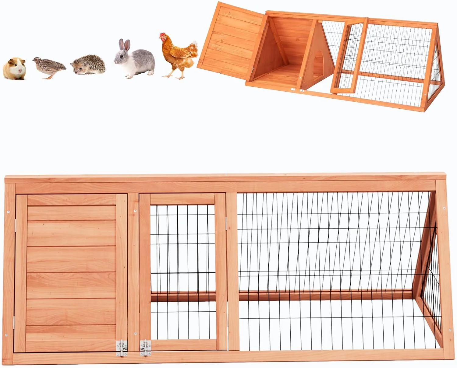 Healthy Chick Coop Outdoor Chicken Run Cage Wooden Triangle Quail Coop with Ventilating Wire Poultry Hutch for Small Animals Ntural Wood Versatile