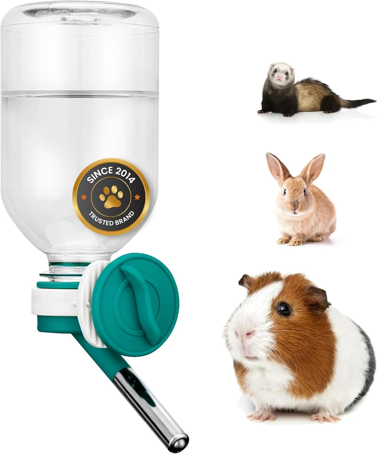 Organic Choco Nose Patented No-Drip Water Bottle Feeder for Guinea Pigs Hamsters Bunnies Ferrets Other Small Pets Critters and Animals - for Cages Crates or Wall Mount. 10.2oz. Nozzle 10mm Green C128 Smooth