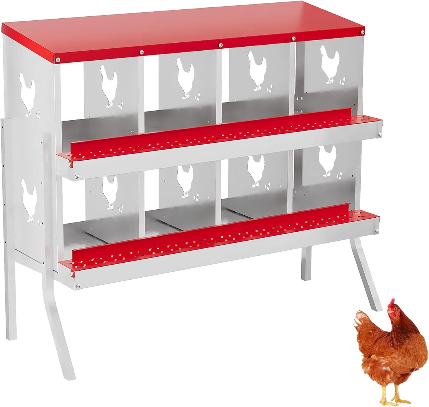 Green 8 Hole Chicken Nesting Box with Roll Out Egg Tray Rustproof Ventilated Chicken Laying Boxes for Hens Chickens Ducks Easy-Clean Poultry Coop Accessories Red with Stand Eco-Friendly