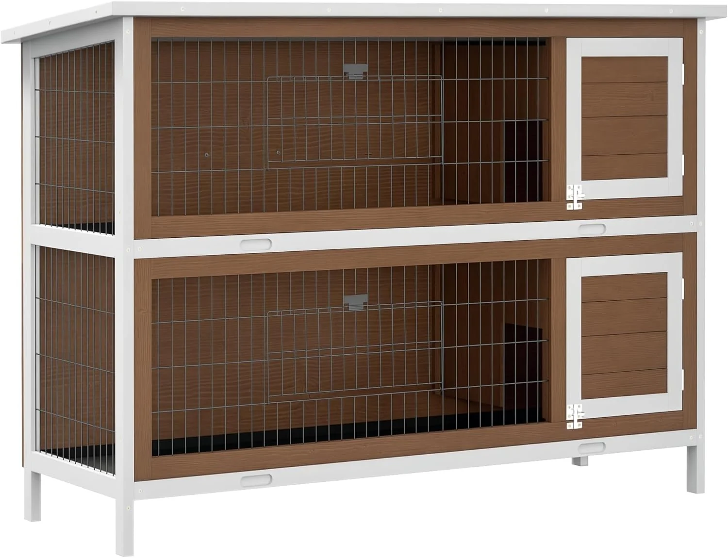 Reliable PawHut 54 2-Story Large Rabbit Hutch Bunny Cage Wooden Pet House Small Animal Habitat with Lockable Doors No Leak Tray and Waterproof Roof for Rabbits Chickens Ducks Outdoor Indoor Brown First-Class
