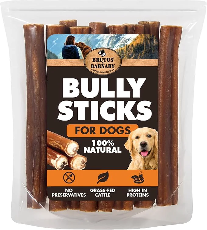 Fine Crafted BRUTUS BARNABY Bully Sticks for Dogs 12 – Low-to-No Odor Grass-Fed Rawhide- Chews for Aggressive Power ChewersAbout ThisOverview Selected