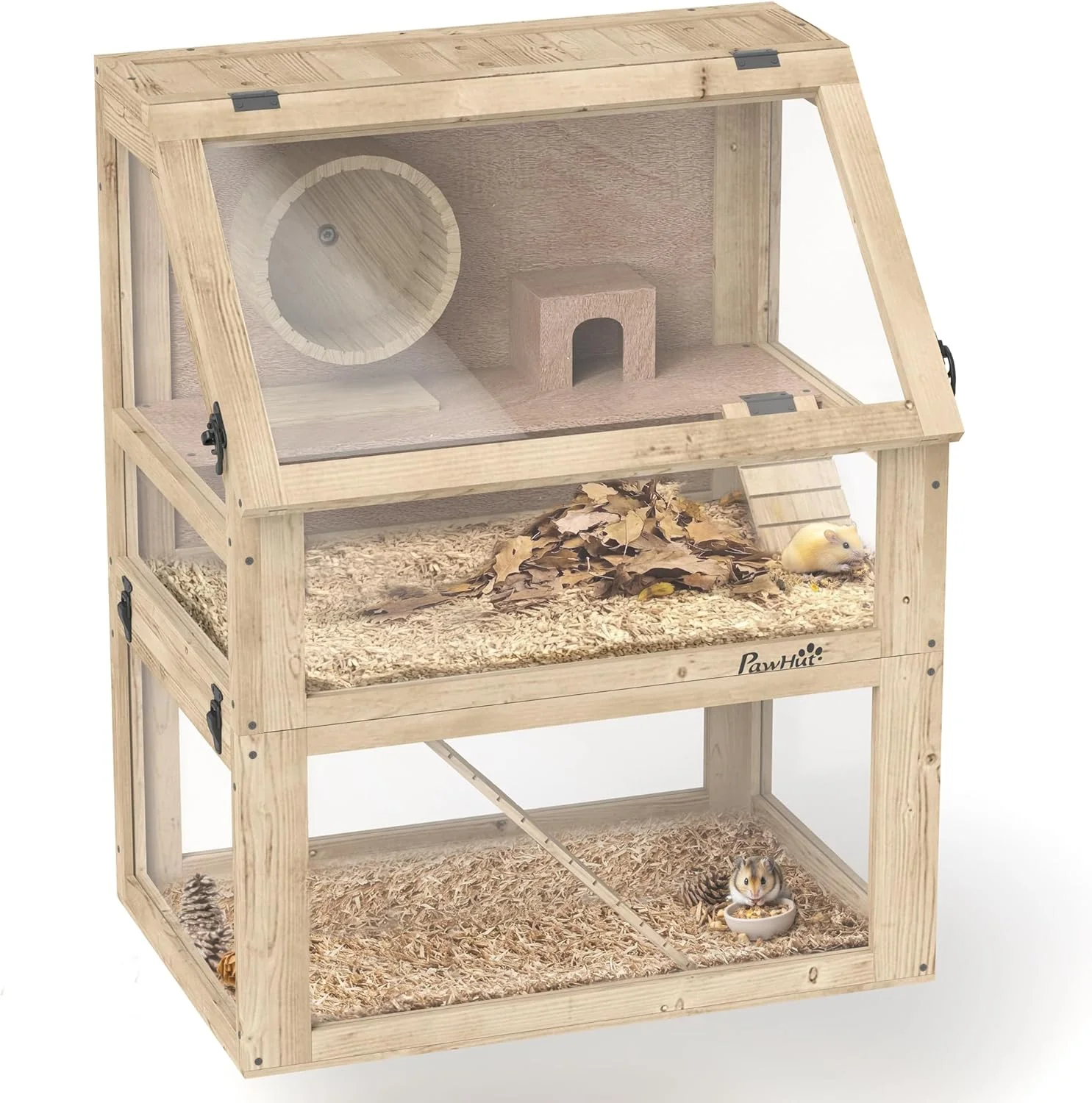 Secure PawHut Wooden Hamster Cage 3 Tier Small Animal Cage with Detachable 12.6 Deep Bottom Hut Seesaw Exercise Wheel Ramps Hamster Habitat for Dwarf Gerbil 24 x 16 x 29.5 Green