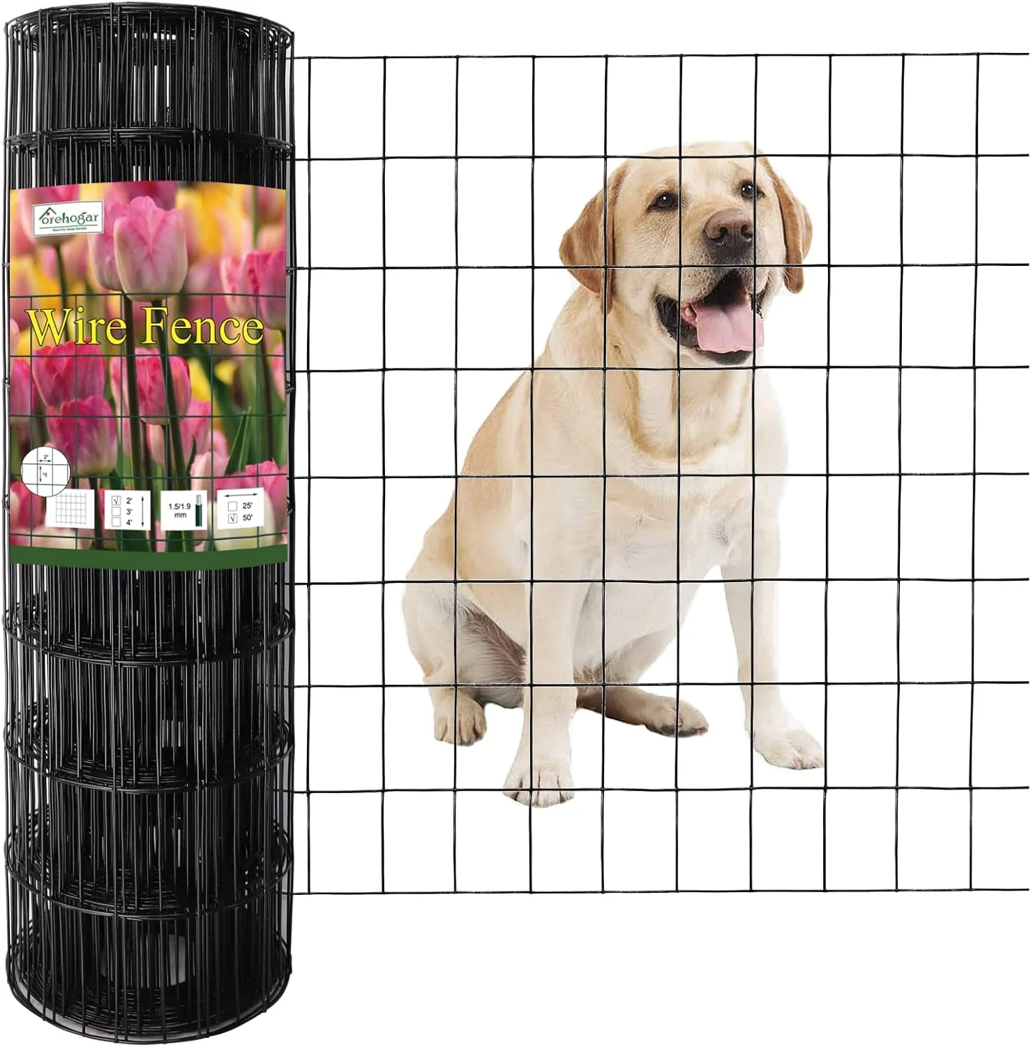 Relaxed Black PVC Coated Welded Wire Fence 24 Inch x 50 Foot 2 Inch x 3 Inch 16GA Garden Border Fencing Roll Vinyl Coating Metal Wire Mesh for Yard Vegetable Plant Protection Poultry Netting Trendy
