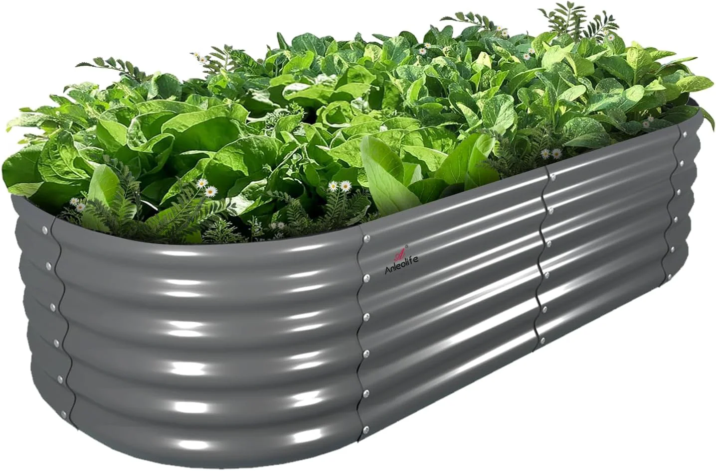 Original A ANLEOLIFE 6X2X1.5 ft Galvanized Raised Garden Beds Outdoor Oval Round Metal Planter Box for Planting Vegetables Flowers Herb Anti-Rust Easy-Setup Quartz Grey Solid