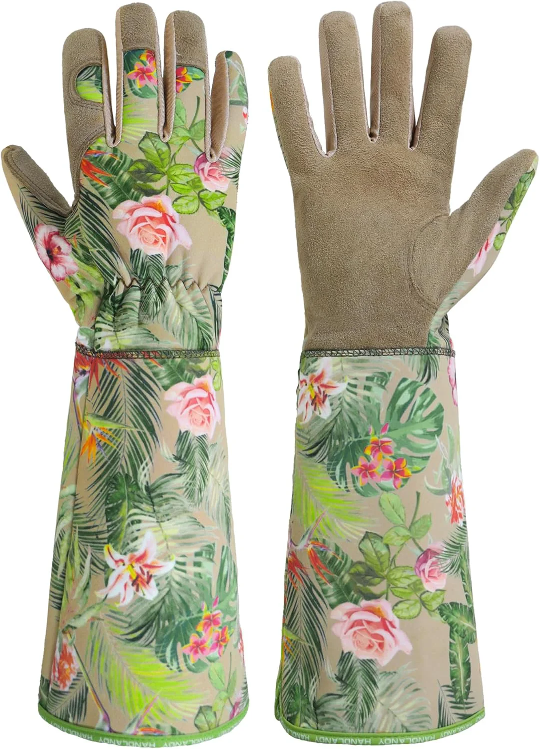 Smart HANDLANDY Leather Gardening Gloves for Women Thorn Proof Breathable Ladies Rose Pruning Garden Gauntlet Yard Gloves Gift for Gardeners Khaki S Relaxed