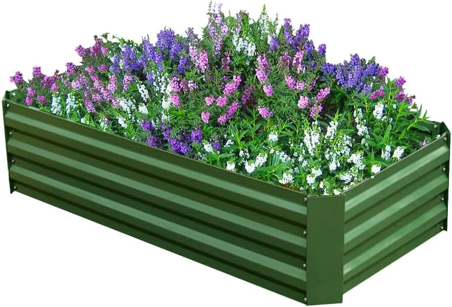 Safe 4x2x1ft Metal Raised Garden Bed Kit，Galvanized Garden Bed Box for Vegetables Flowers Herbs and Succulents 60 Gallon Capacity - Green Sophisticated