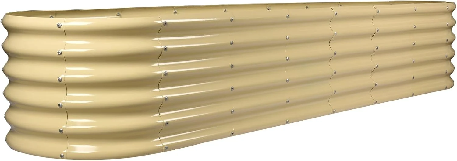 Original Land Guard 8×2×1.5ft Galvanized Raised Garden Bed Kit Raised Garden Boxes Outdoor Oval Metal Raised Garden Beds for Vegetables Cream Yellow Natural