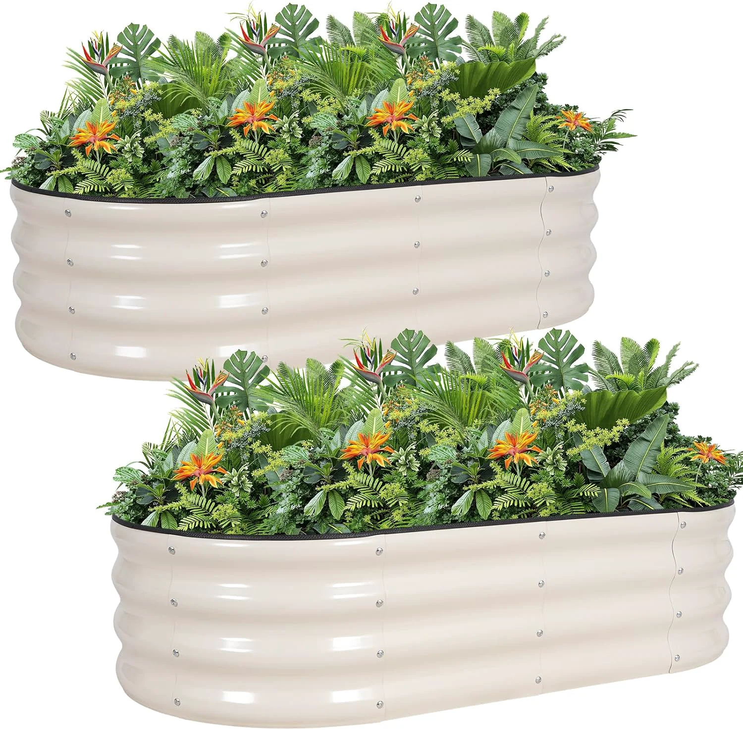 Pure G GOOD GAIN Galvanized Metal Raised Garden Bed Kit - 4x2x1FT Outdoor Planter Box with Safety Edging and Gloves for Vegetables Fruits Flowers White 2PC Stylish