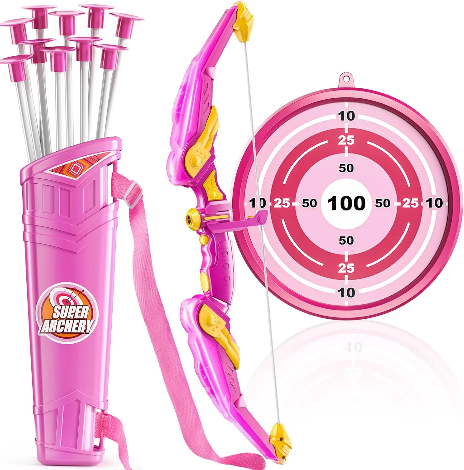 Easy-to-Use TEMI Bow and Arrow Set for Kids - Archery Toy Set - LED Light Up with Suction Cup Arrows Target Quiver Indoor and Outdoor Toys for Children Boys Girls Functional