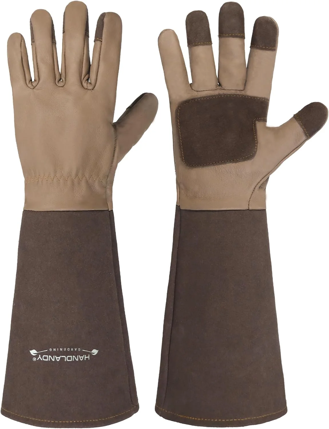 Innovative HANDLANDY Long Gardening Gloves for Men Women Cowhide Leather Rose Pruning Gloves- Breathable Durable Gauntlet Glove Medium Brown Solid
