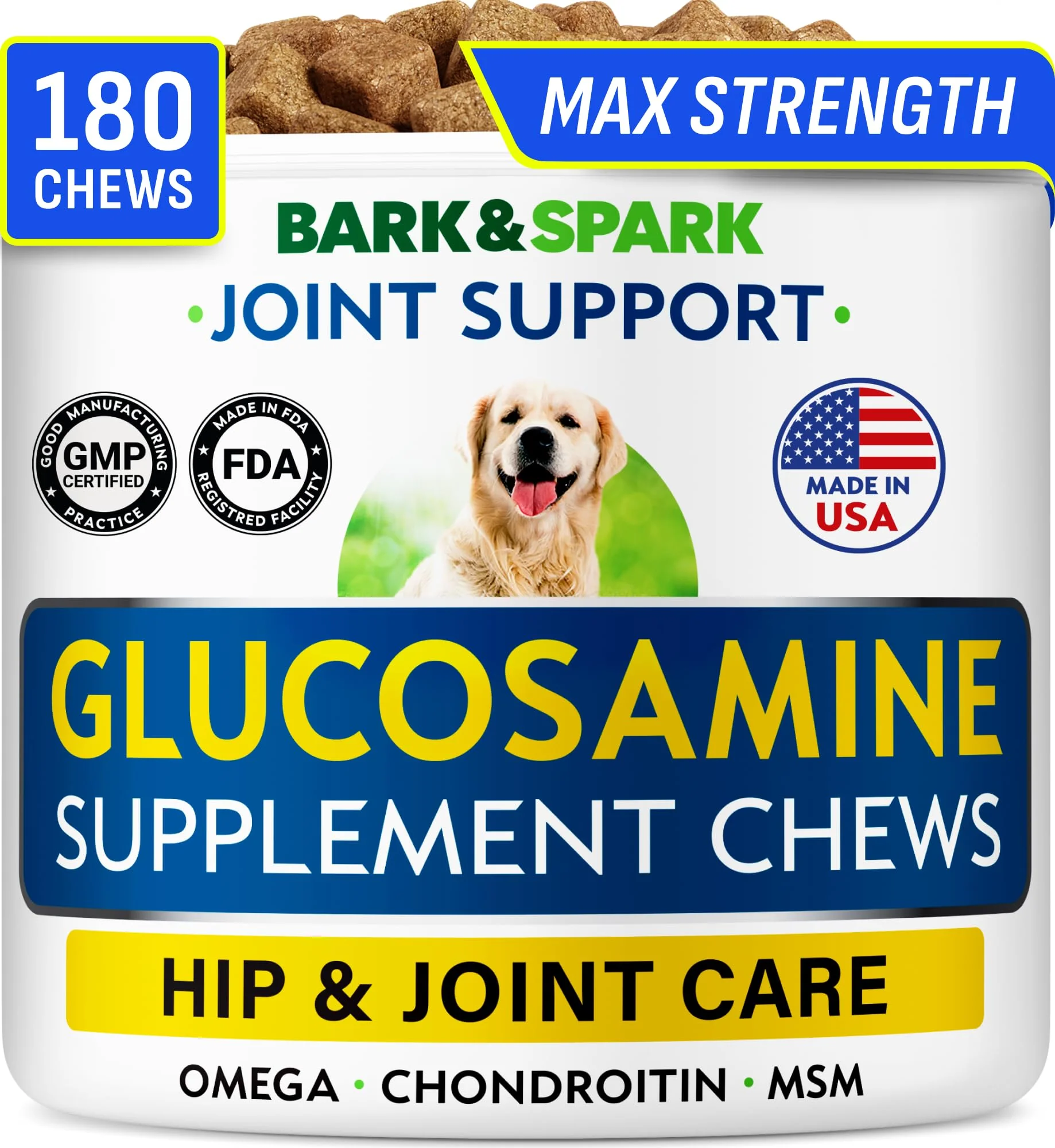 High-Quality BARK SPARK Glucosamine Chondroitin Dog Hip Joint Chews 180 Treats Chicken Natural
