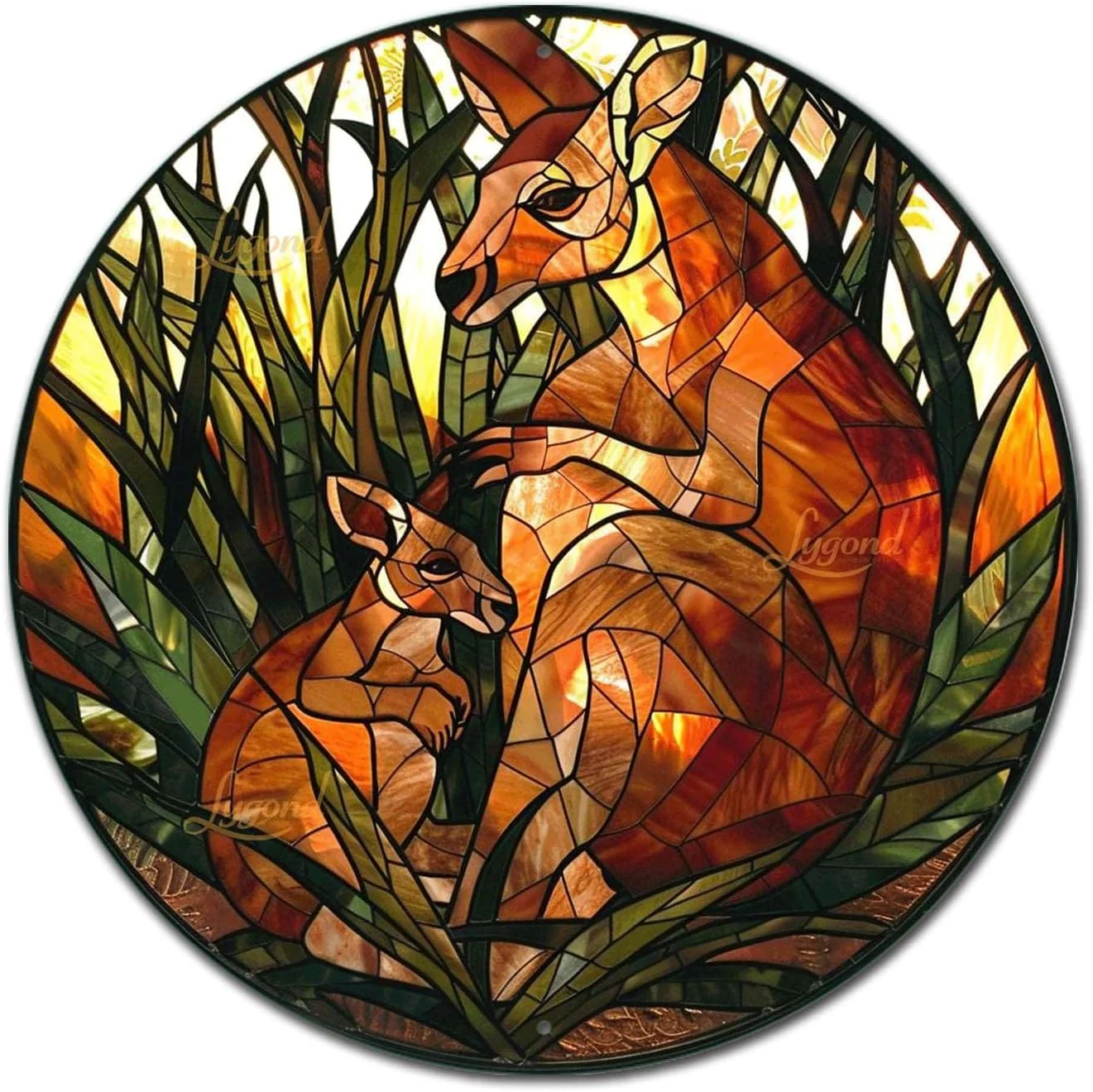 Modern Lygond Metal Sign Tin Sign Circular Stained Glass Kangaroo Funny Bathroom Decor For Club 8×8 Inches Responsible