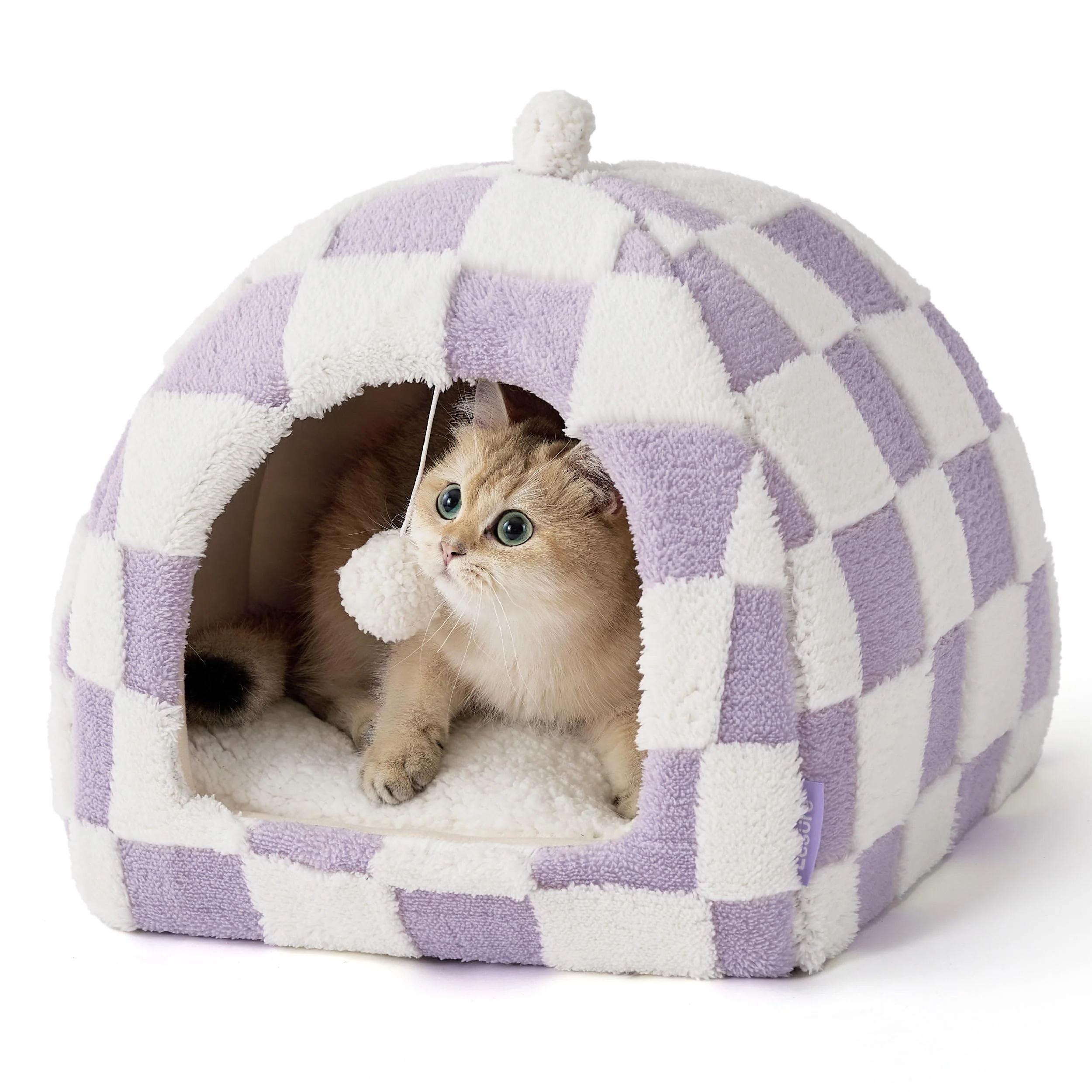 Refined LE SURE Lesure Cute Cat Bed 2-in-1 Cat Cave for Kittens Small Pets – Purple 16-inch Contemporary
