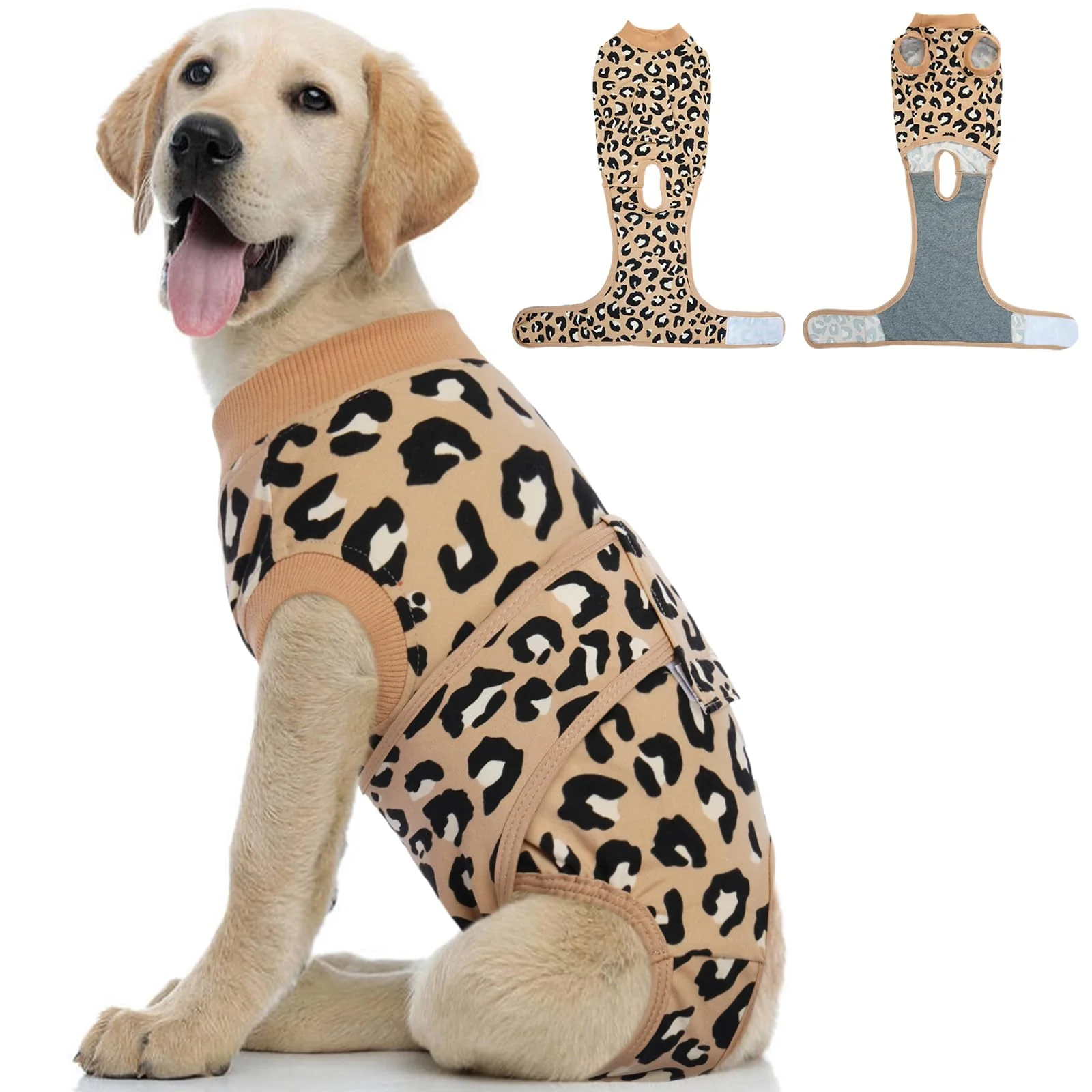 Top-Quality Kuoser Dog Recovery Suit Coffee Leopard Size L – Post-Surgery Surgical Onesie Soft Breathable Selected
