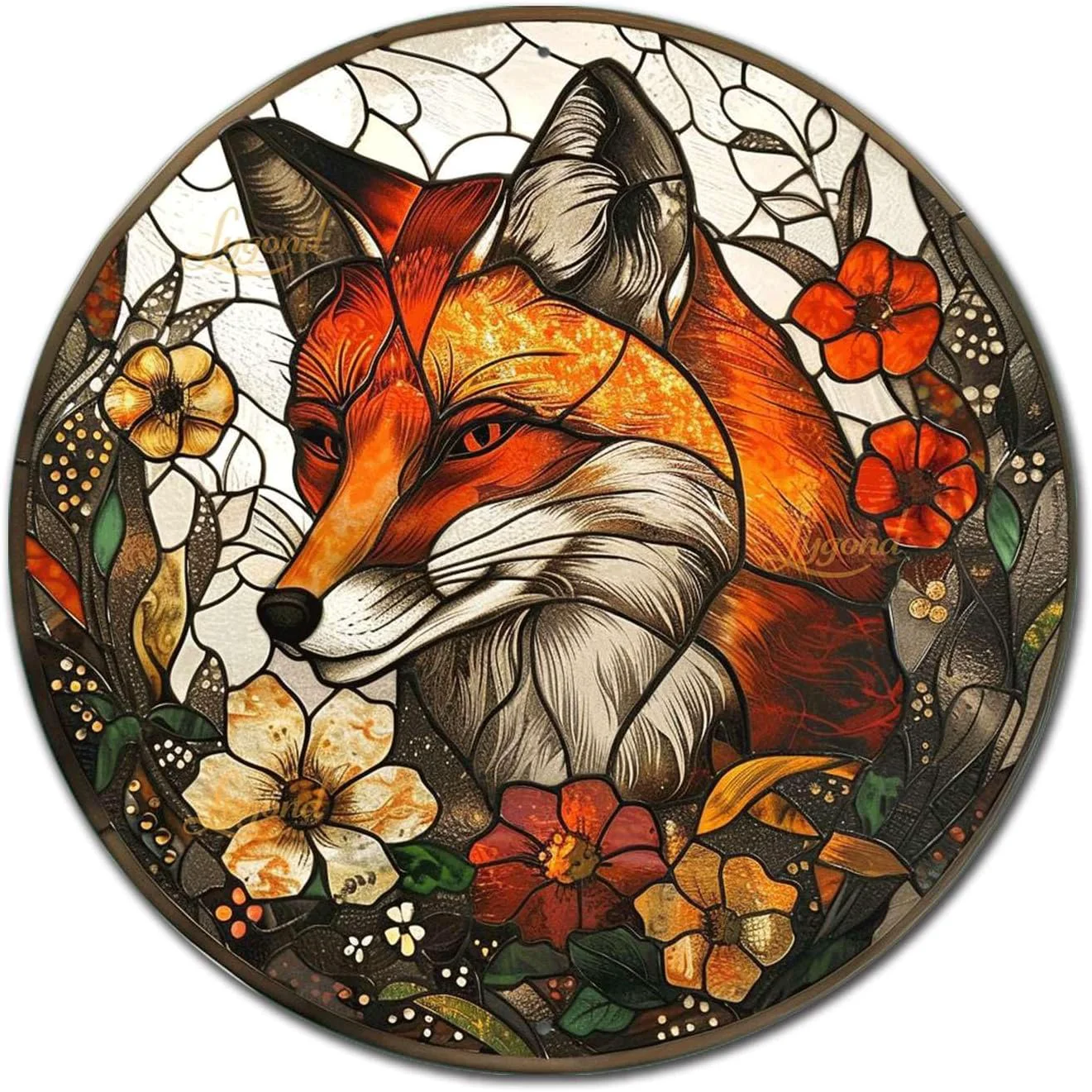 Next-Generation Lygond Metal Sign Tin Sign Circular Stained Glass Fox Boho Bedroom Decorations for Home Decor 8×8 Inches Premium