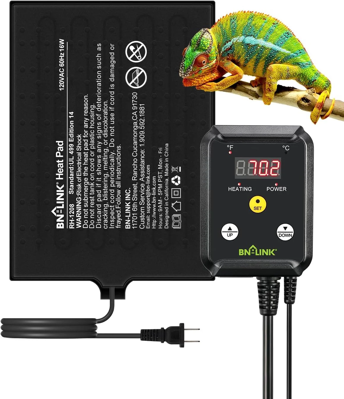 Long-Lasting BN-LINK Durable Reptile Heating Pad 8 X 12 with Digital Thermostat Under Tank Heater Terrarium Warmer Combo Set for Turtles Lizards Frogs and Other Reptiles Official