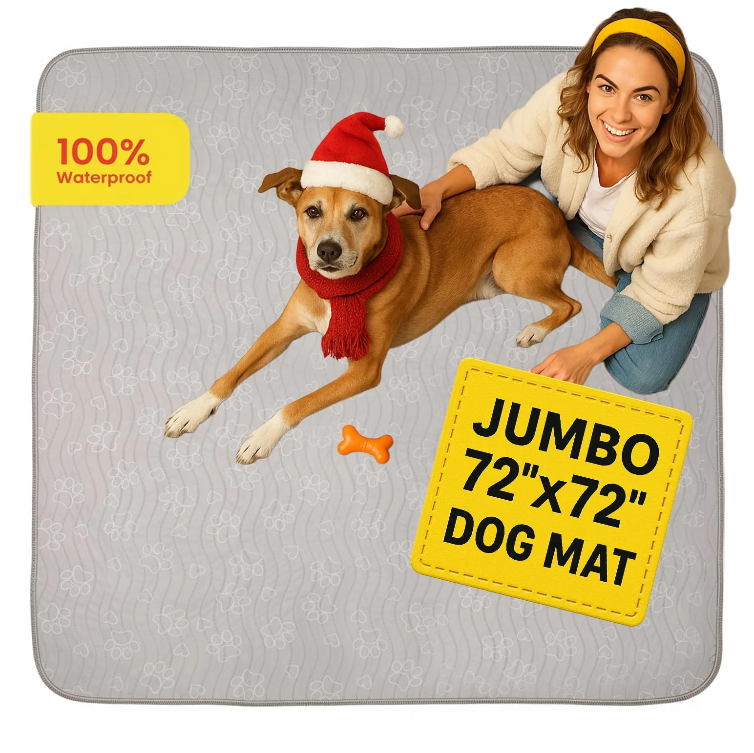 Next-Generation IMPROVIA Extra-Large Waterproof Dog Mat – 72x72 Non-Slip Washable Pure