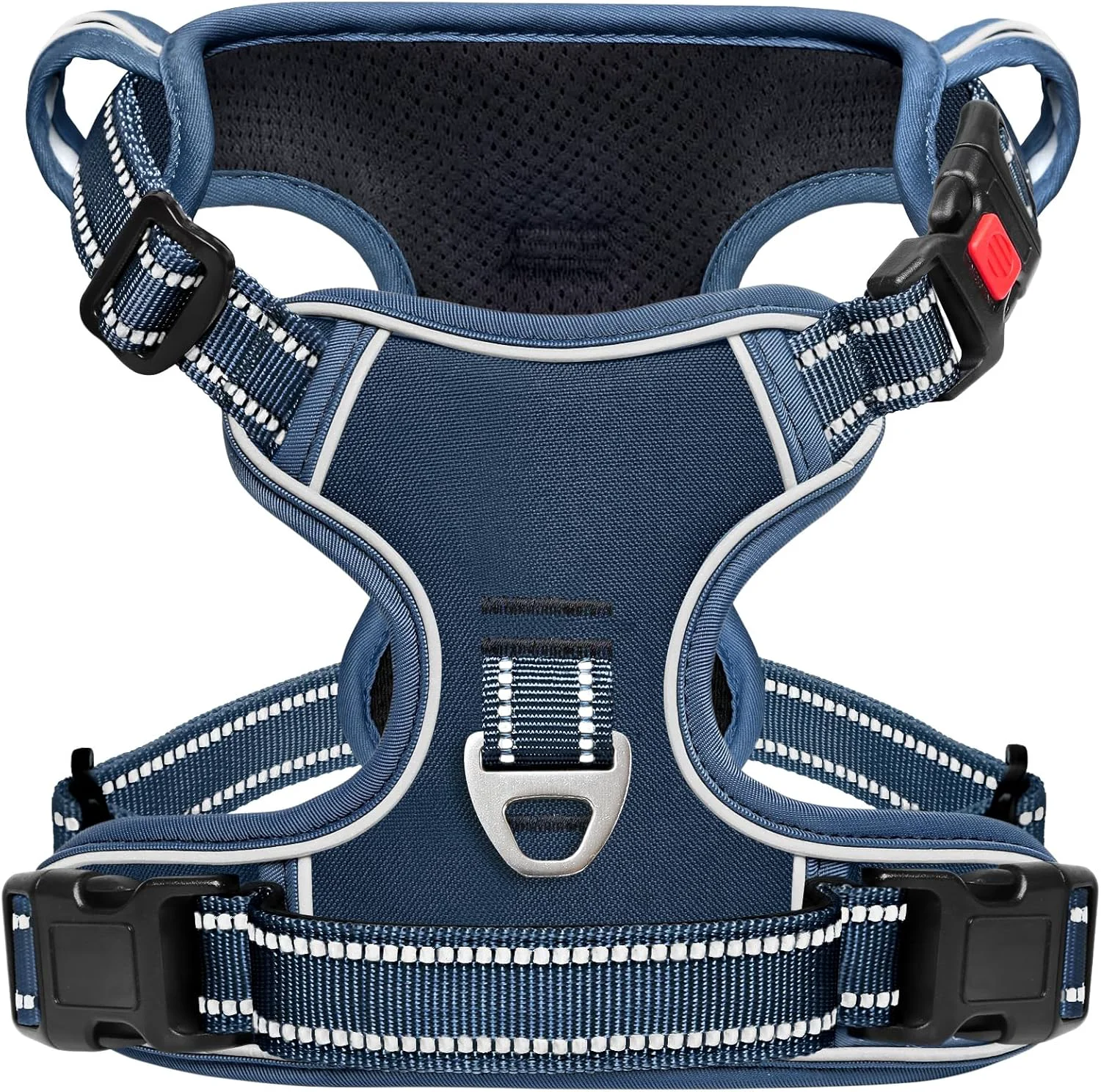 Dependable Timos Dog Harness Medium Sized No Pull Pet Harness with Neck Lockable Snap No Choke Front Clip Dog Reflective Vest Adjustable Metal Rings 3 Buckles Easy Control Handle for Medium Dogs Royal Blue M Relaxed