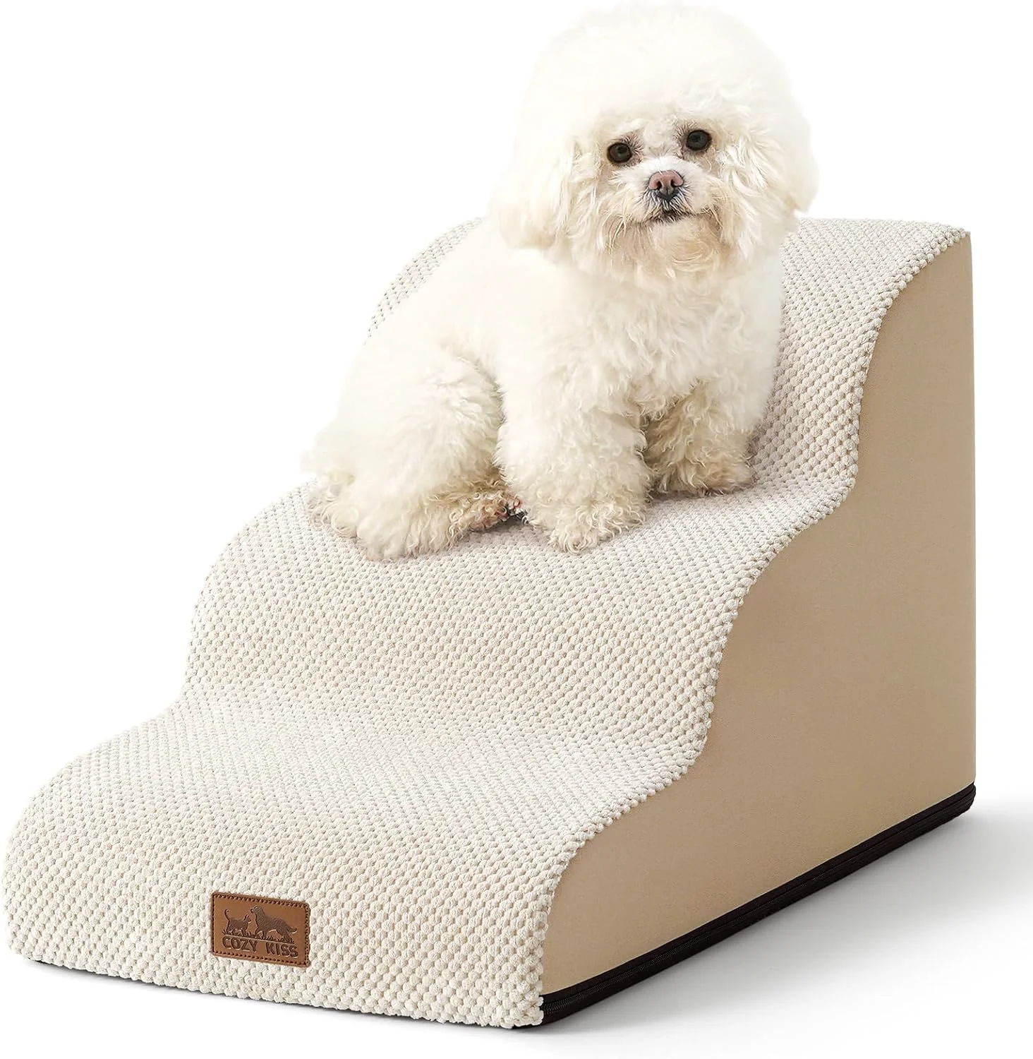 Responsible Dog Stairs for Small Dogs 15.7 H Curved Dog Step for Puppy Older Cat Medium Pet Ramp for Sofa Couch or Chair Ladder with High Density Foam 15.7x22.4x15.7 inch 3 Step Beige Excellent