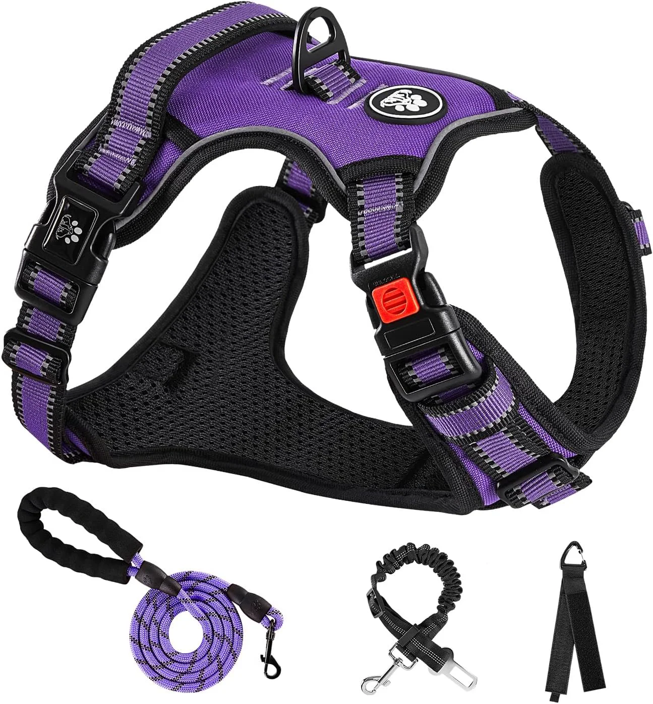 Stylish NESTROAD No Pull Dog Harness Adjustable Oxford Dog Vest Harness with Leash Reflective No-Choke Pet Harness with Easy Control Soft Handle for Large Dogs Large Purple Recyclable