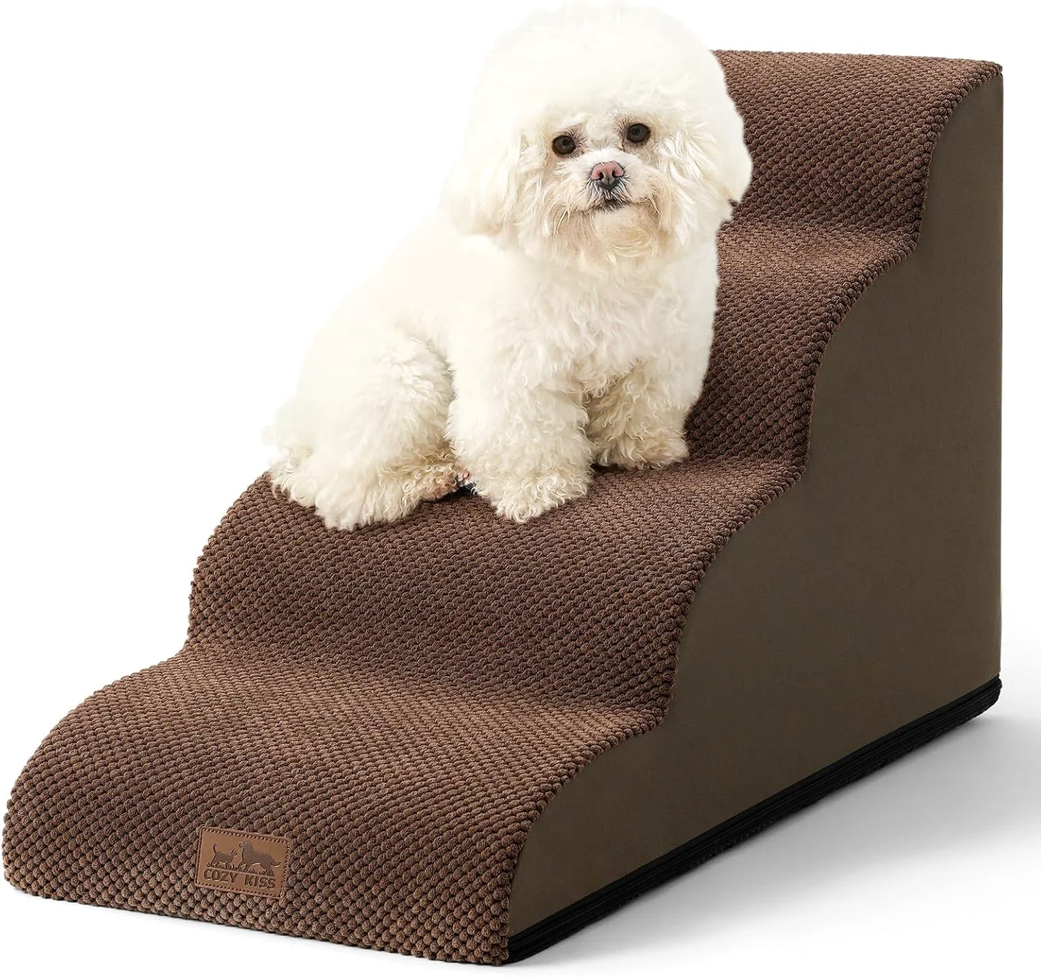 Fine Crafted Dog Stairs for Small Dogs 19.7 H Curved Dog Step for Puppy Older or Cat Medium Pet Ramp for Sofa Couch or Bed Ladder with High Density Foam 15.7x28.3x19.7 inch 4 Step Brown Recyclable