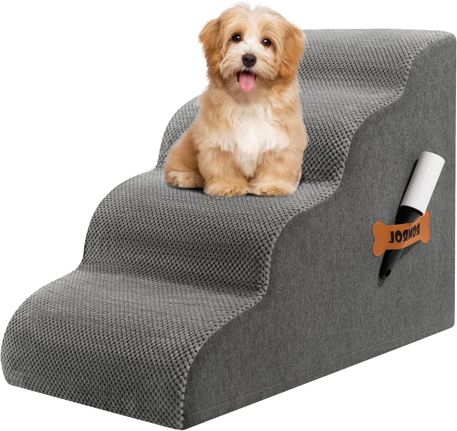 Fashionable Romrol Dog Stairs Ramp for High Beds Couches 33D High Density Foam Pet Steps with Durable Non-Slip Waterproof Fabric Cover Dog Stairs for Small Dogs or Cats or Pets 4-Step Grey Optimized