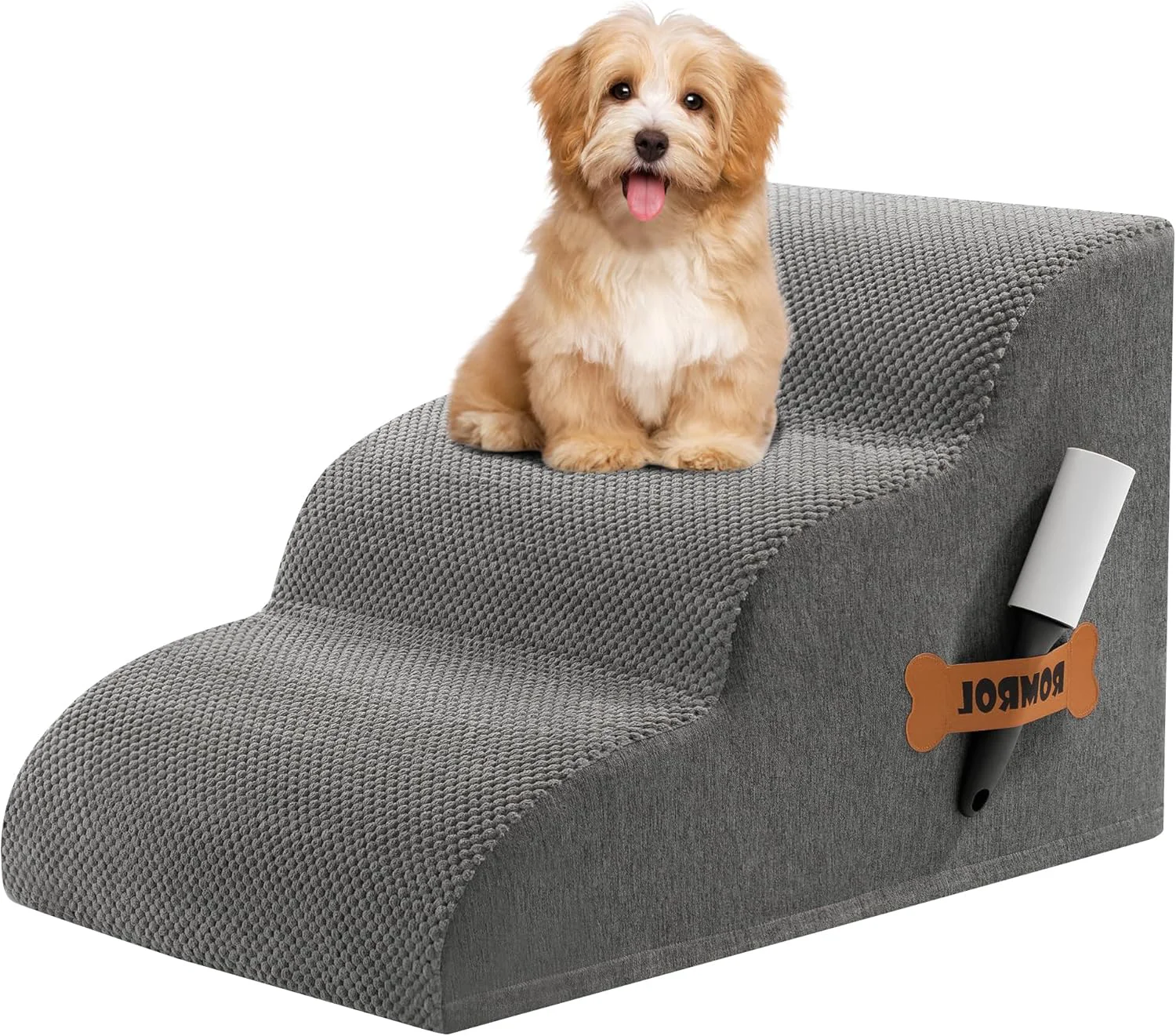 Expertly Made Romrol Dog Stairs Ramp for Beds Couches Extra Wide Pet Steps with Durable Non-Slip Waterproof Fabric Cover Dog Slope Stairs for Small Dogs and Cats or Pets Friendly 3-Tiers 13 Inch Grey Next-Generation