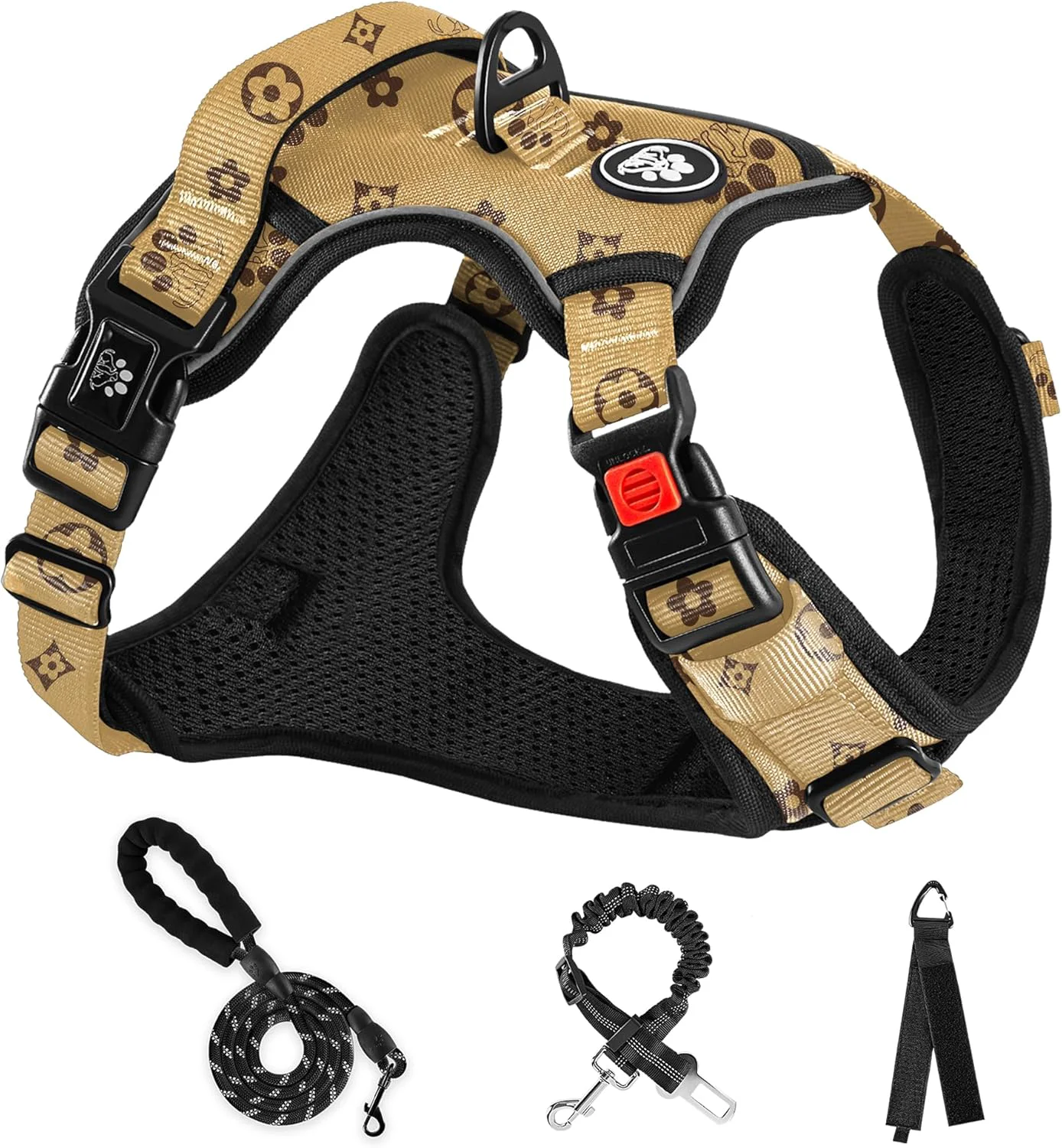 Premium NESTROAD No Pull Dog Harness Adjustable Oxford Dog Vest Harness with Leash Reflective No-Choke Pet Harness with Easy Control Soft Handle for Large Dogs X-Large Light Brown Breathable