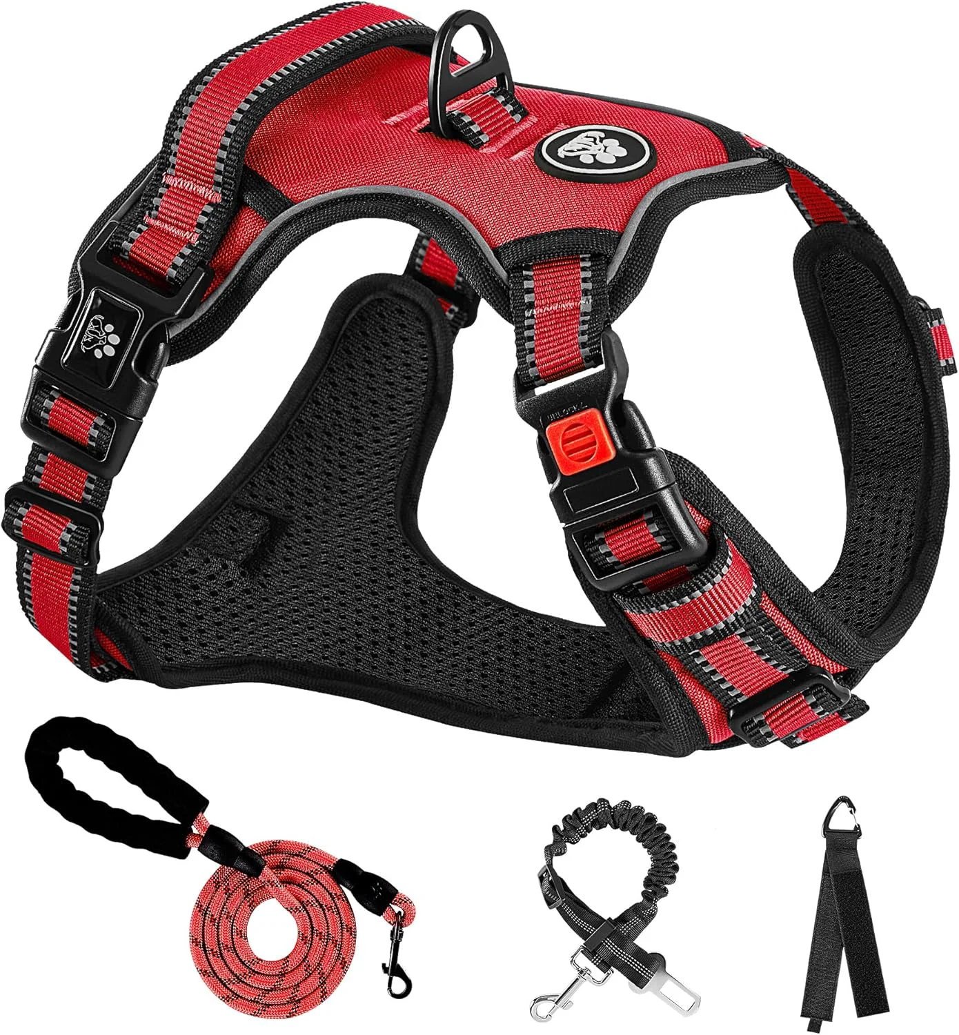 Fine NESTROAD No Pull Dog Harness Adjustable Oxford Dog Vest Harness with Leash Reflective No-Choke Pet Harness with Easy Control Soft Handle for Small Medium Dogs Medium Red Durable