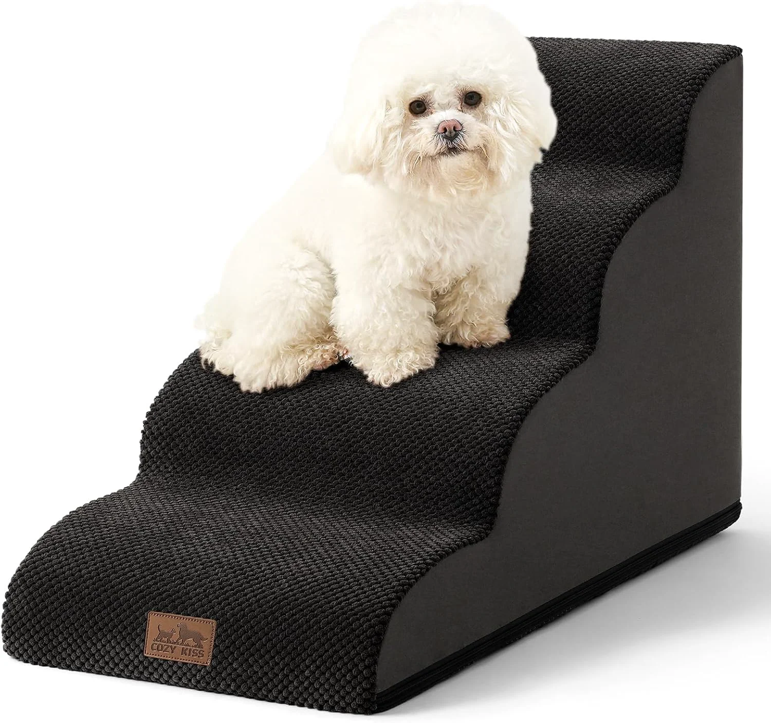 Top-Quality Dog Stairs for Small Dogs 19.7 H Curved Dog Step for Puppy Older or Cat Medium Pet Ramp for Sofa Couch or Bed Ladder with High Density Foam 15.7x28.3x19.7 inch 4 Step Black Exclusive