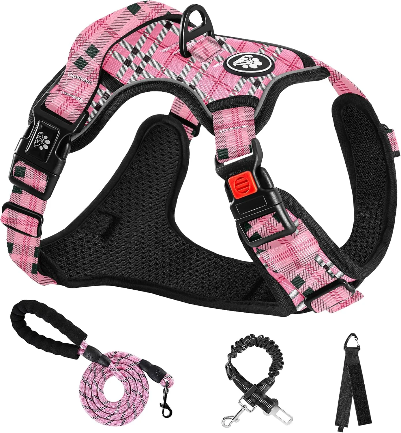 Easy-to-Use NESTROAD No Pull Dog Harness with Leash Reflective No Choke Pet Vest Harness Adjustable Soft Padded Dog Harness with Easy Control Handle for Small Dogs Checkered Pink Small Smart