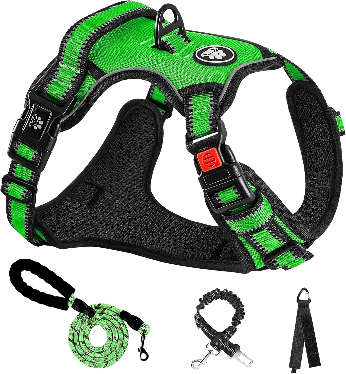High-Quality NESTROAD No Pull Dog Harness Adjustable Oxford Dog Vest Harness with Leash Reflective No-Choke Pet Harness with Easy Control Soft Handle for Large Dogs X-Large FluorescentGreen Powerful