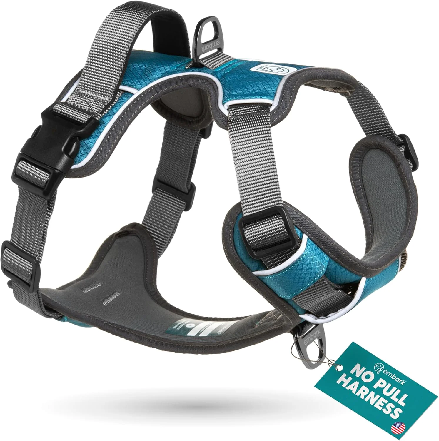 High-End Embark Adventure Dog Harness Reflective Trim XL Dog Harness for Extra Large Dogs No Pull - Military Grade Nylon 2 Leash Clips Gel Lined Handle. Soft Padded Puppy Next-Generation