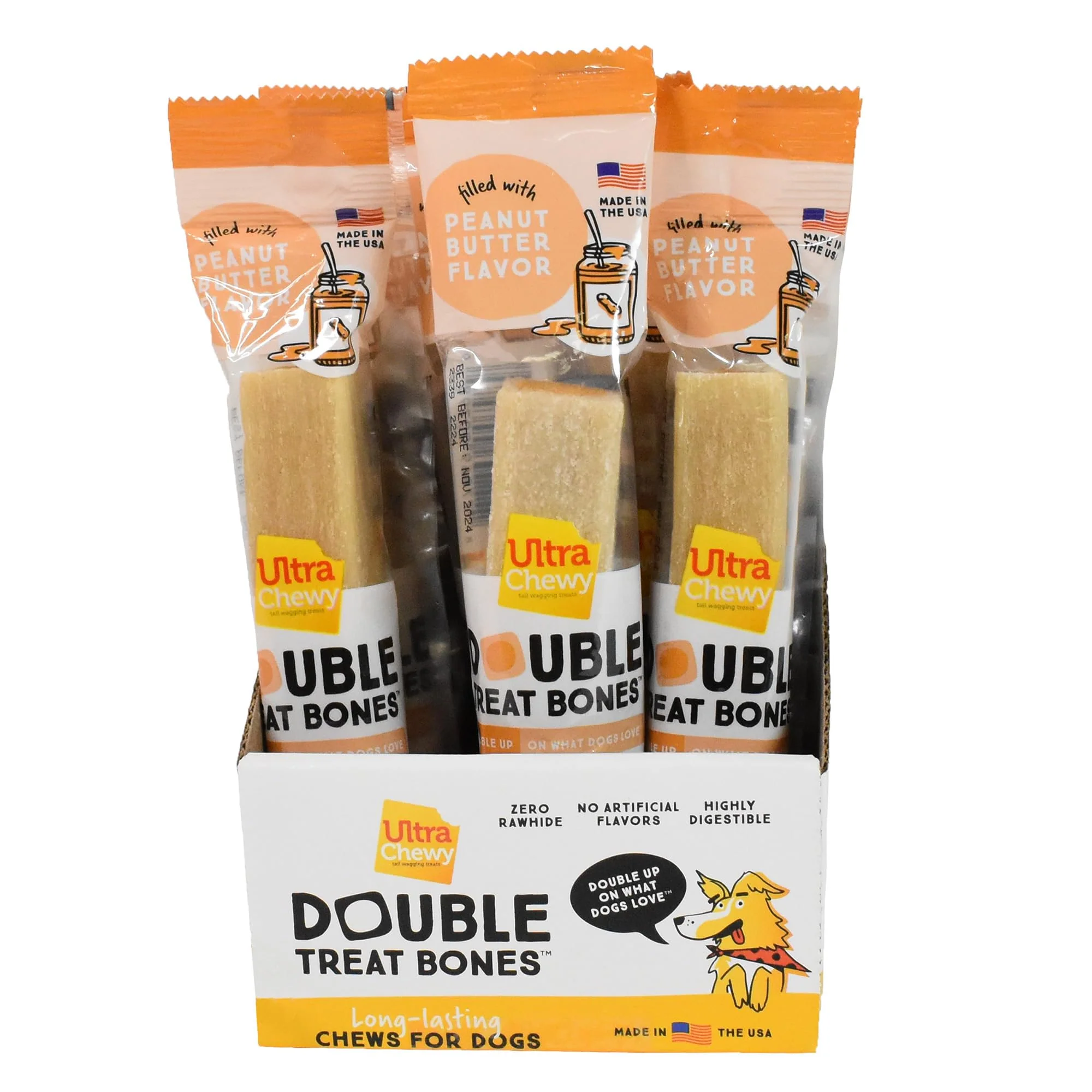 Crafted Ultra Chewy Peanut Butter Double Treat Bones – Long-Lasting USA Chews 24 Count Carefully Designed