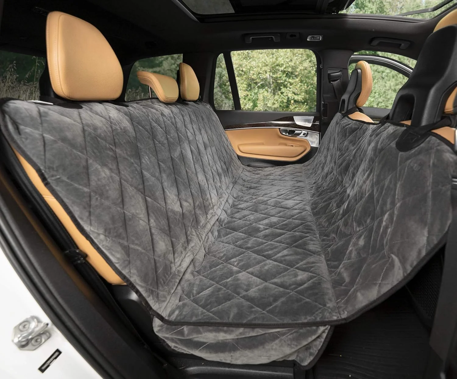 Refined Plush Paws Products Velvet Rear Car Seat Protector w Hammock Washable Waterproof Back Seat Dog Cover for Car Truck SUV Nonslip Tear Resistant Pet Seat Cover X-Large London Grey Outstanding
