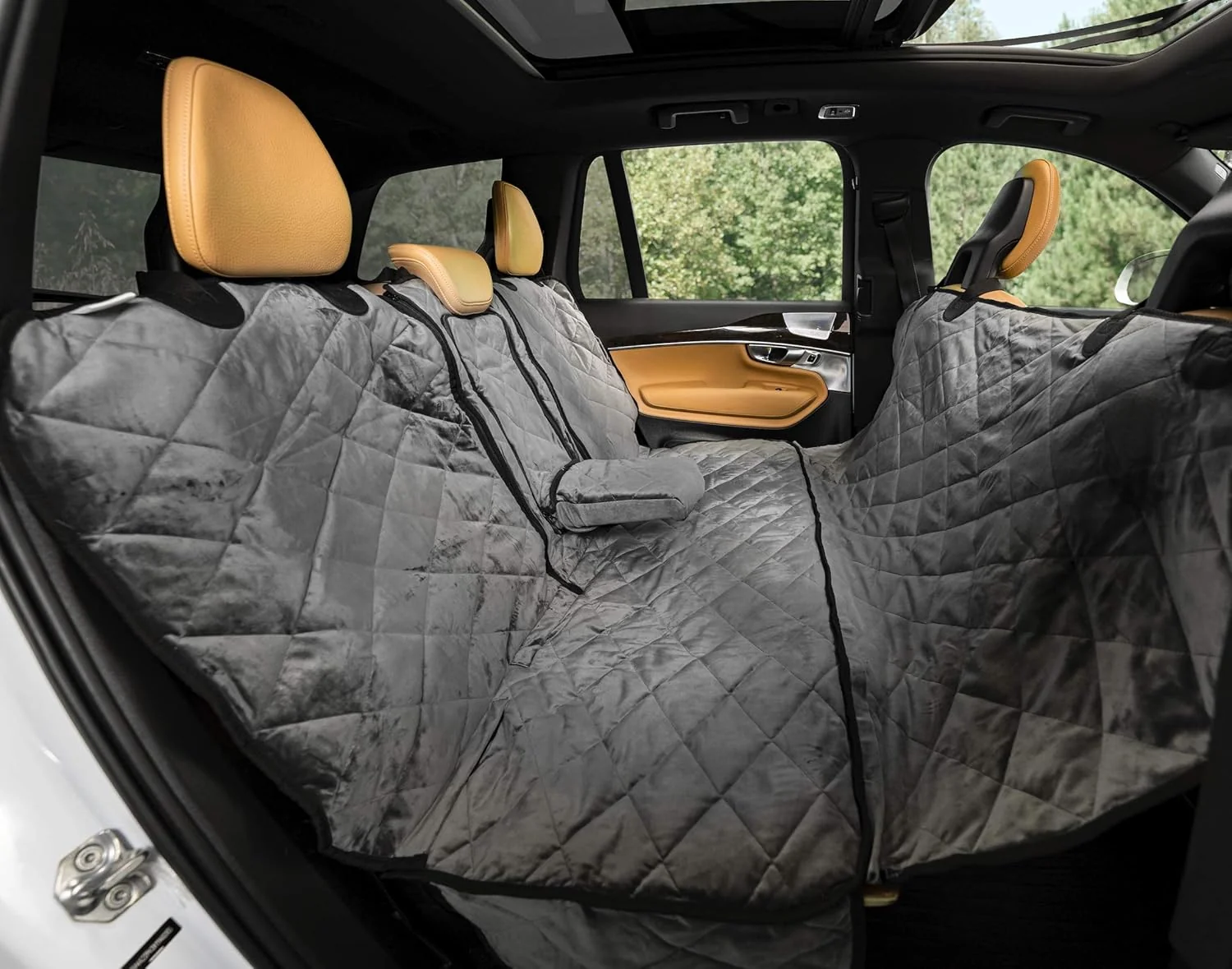 First-Class Plush Paws Products Velvet Convertible Rear Seat Cover Durable Diamond Stitching Washable Waterproof Back Seat Cover Car Truck SUV Nonslip Tear Resistant Protection X-Large London Grey Fashionable