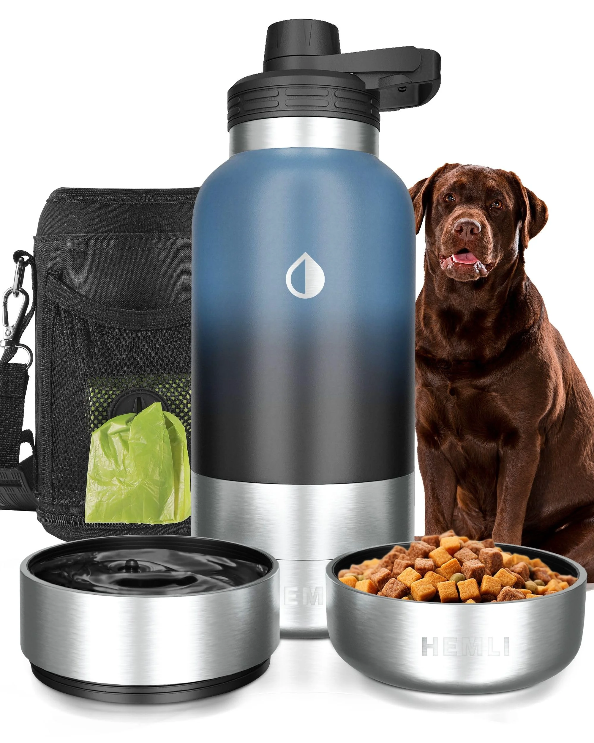 Enhanced Hemli 32 oz Portable Dog Water Bottle Bowl for Walking Hiking Travel Elite