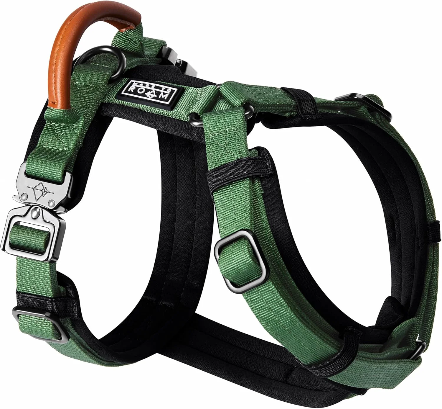 Detailed MADE TO ROAM Premium Explorer Harness - Y-Shaped Dog Harness with Adjustable Durable Nylon Soft Padding Metal Buckles and Leather Handle for Small Medium Large Dogs Oregon Haze Size 2 Healthy