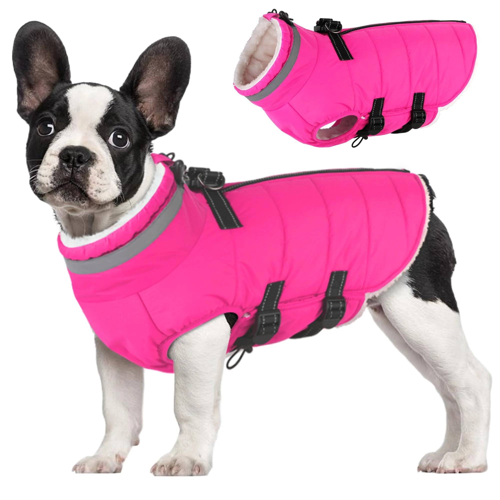Powerful Mklhgty Small Dog Coat with Built-in Harness Waterproof Fleece Winter Jacket - Pink XS Consistent
