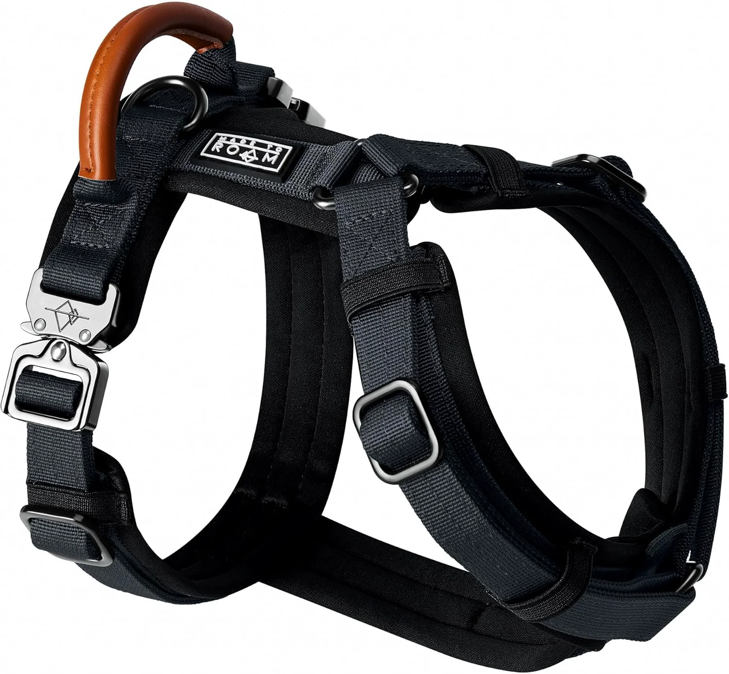 Lightweight MADE TO ROAM Premium Explorer Harness - Y-Shaped Dog Harness with Adjustable Durable Nylon Soft Padding Metal Buckles and Leather Handle for Small Medium Large Dogs New York Afterlight Size 4 Genuine