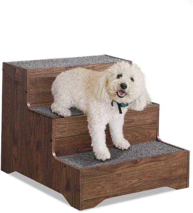 Effective beeNbkks Furniture Style Dog Stairs Pet Steps for Small Dogs and Cats Wooden Non-Slip Pet Ladder for Elderly Injured Pets Short Legged Puppy to Reach Couch Sofa High Bed Windowsill Optimized