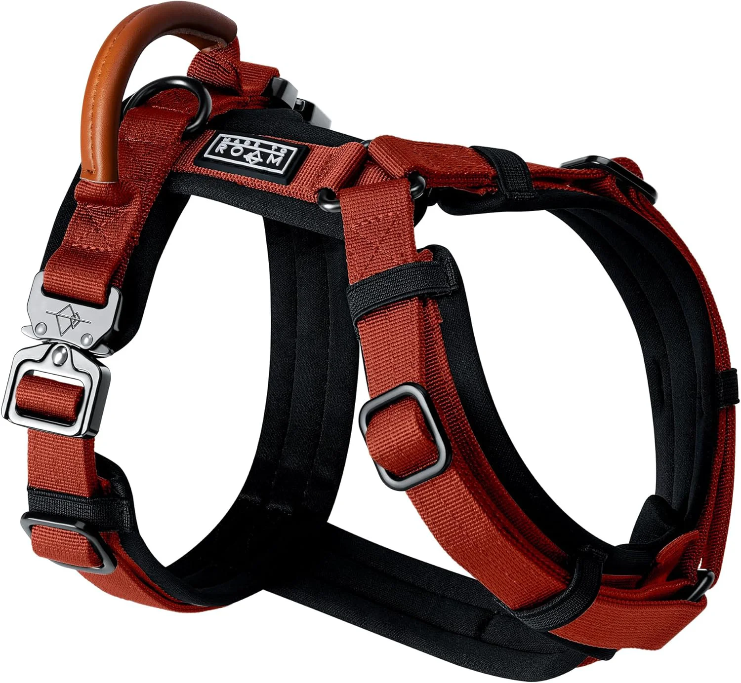 Next-Generation MADE TO ROAM Premium Explorer Harness - Y-Shaped Dog Harness with Adjustable Durable Nylon Soft Padding Metal Buckles and Leather Handle for Small Medium Large Dogs Texas Flair Size 1 Detailed