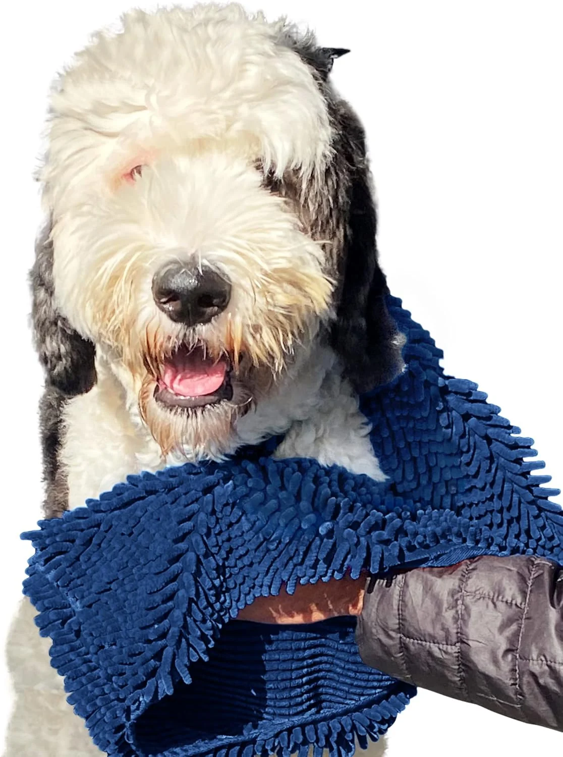 Powerful Soggy Doggy Super Shammy Dog Towel - Microfiber Chenille Towel for Drying Dogs and Cleaning Paws - Fast Drying with Hand Pockets for Ease Navy Blue 31 x 14 Sustainable