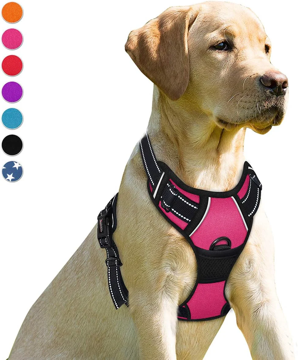 Reusable BARKBAY No Pull Dog Harness Front Clip Heavy Duty Reflective Easy Control Handle for Large Dog Walking Pink L Functional