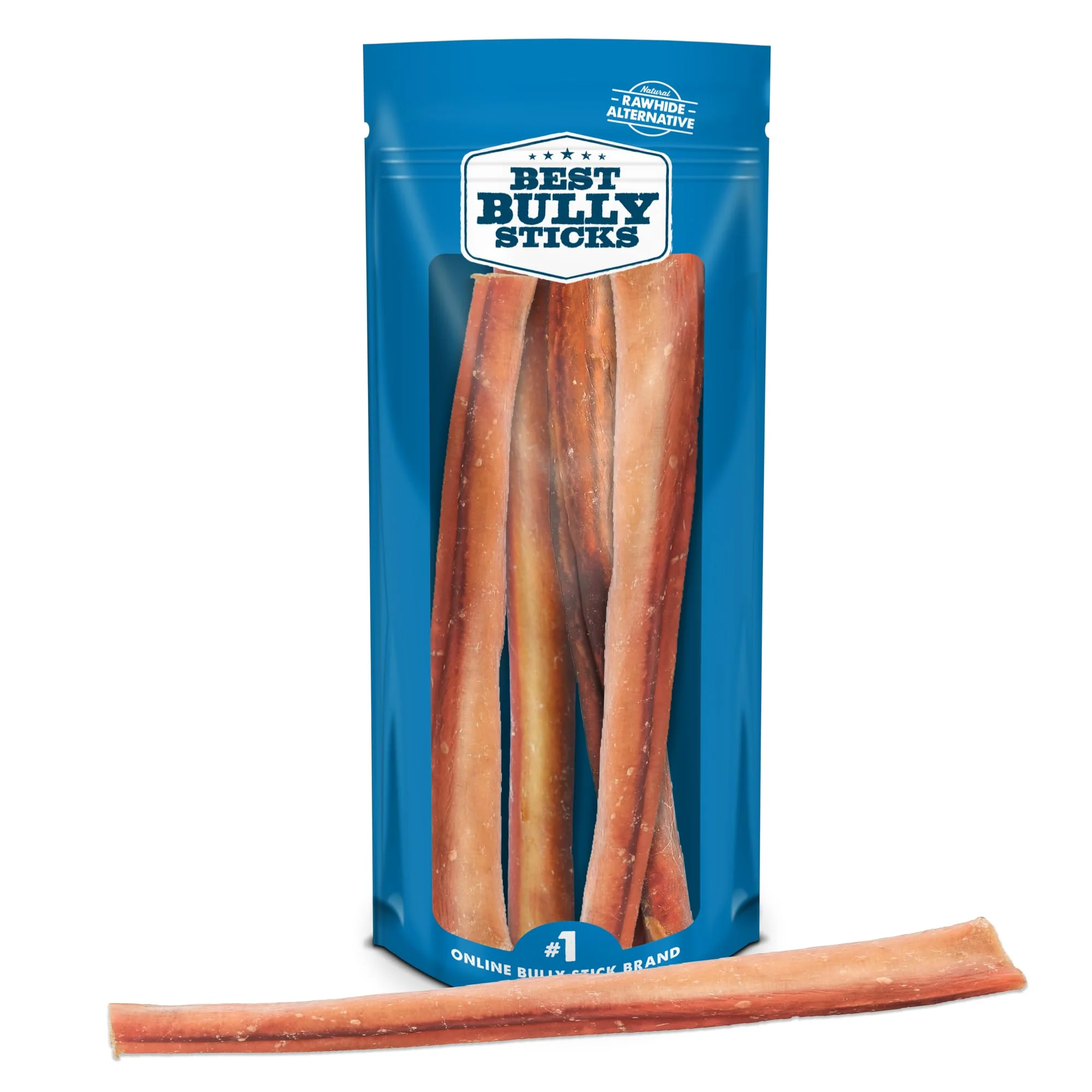 Lightweight Bully Sticks Natural Jumbo Bully Sticks for Large Dogs – 12 Inch 4 Count Reusable