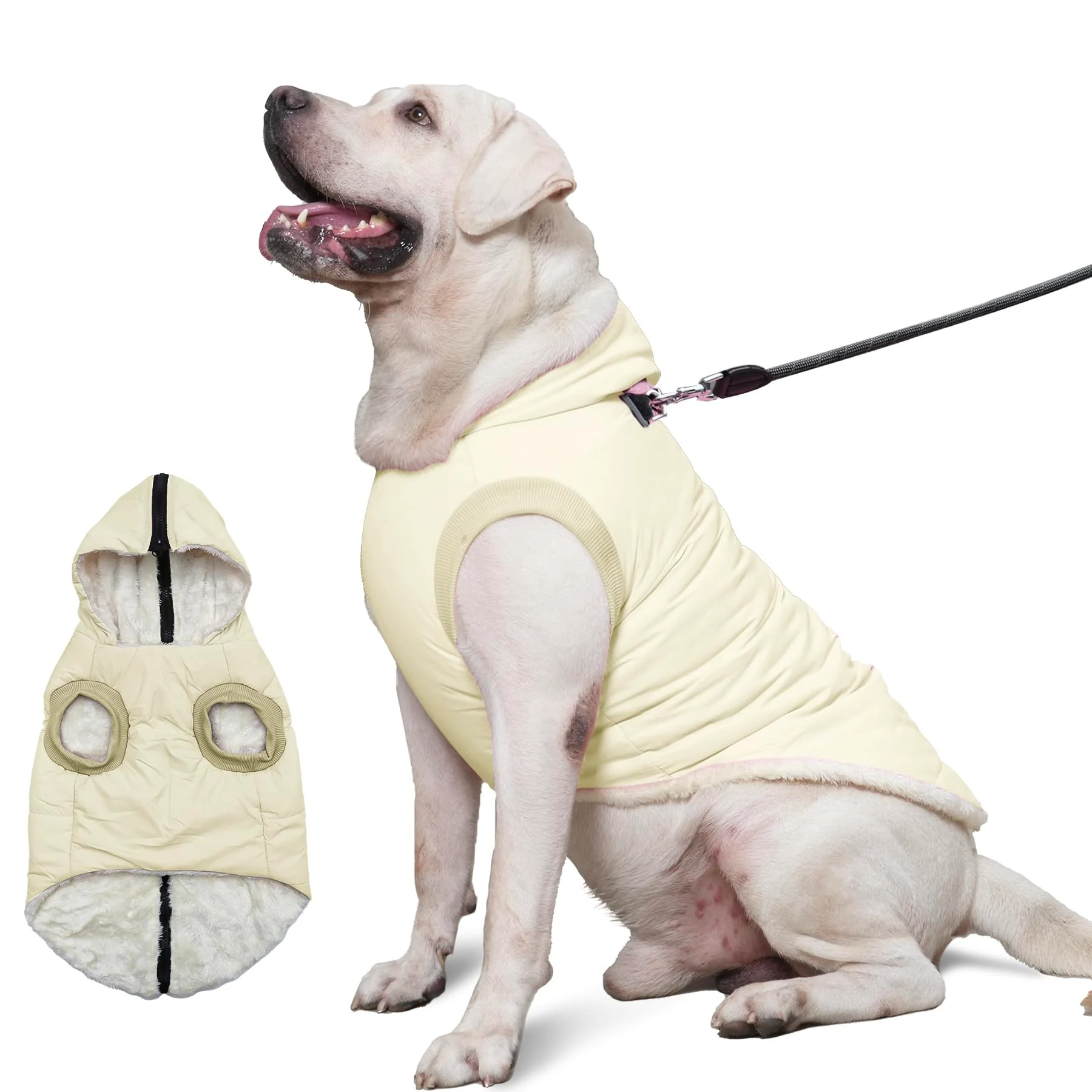 Eco-Friendly Vecomfy Fleece-Lined Dog Hoodie with Built-In Harness – XXL Light Yellow Superior