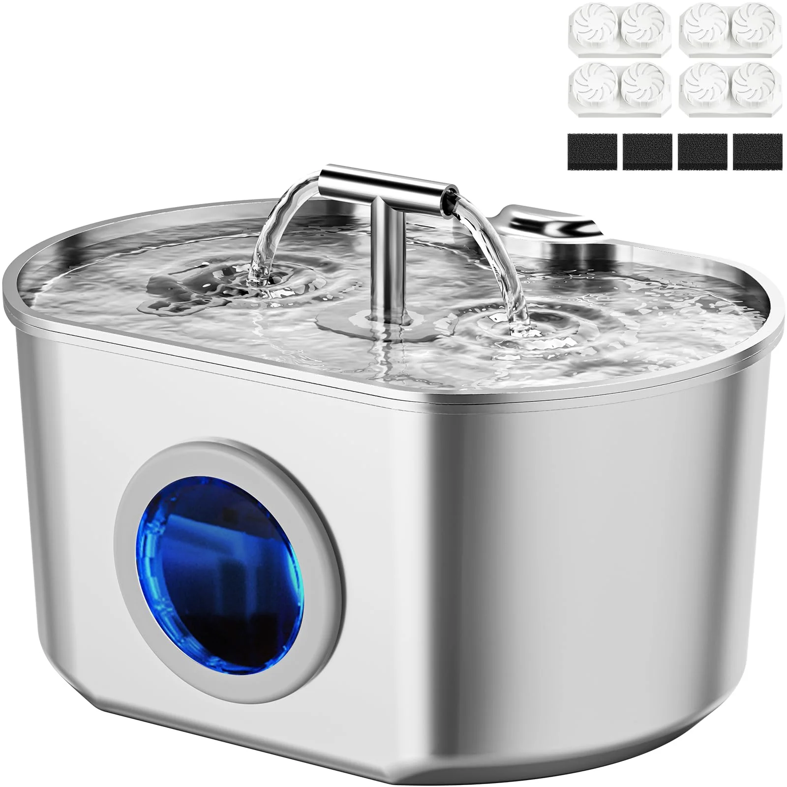 Lightweight Nea Cat Water Fountain Stainless Steel – 2.2L 74oz Auto Dispenser with Water Level Window 4 Filters Exclusive