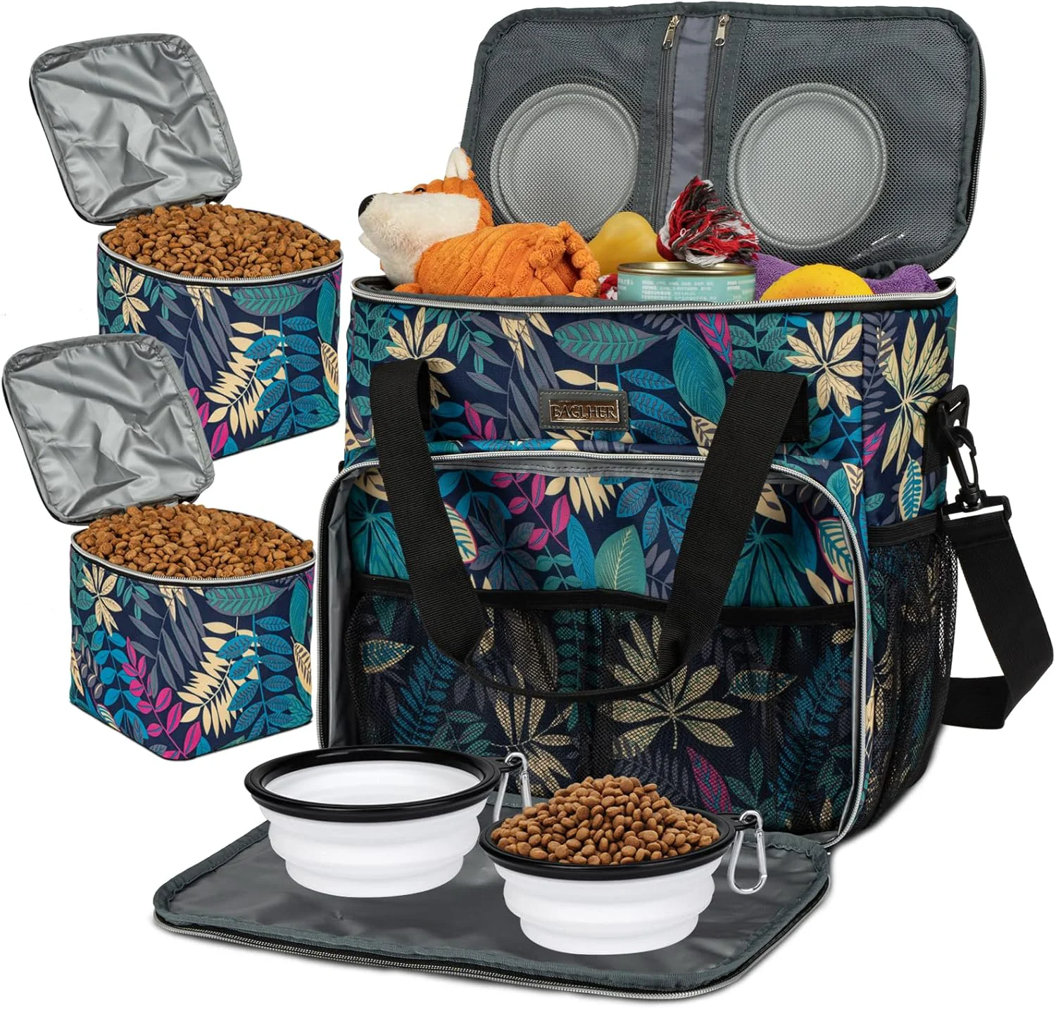 Minimalist BAGLHER Dog Travel Bag Pet Travel Bag All Pet Travel Supplies with 2 Pet Food Containers and 2 Collapsible Silicone Bowls Essential Kits for Pet Travel Hawaii Reliable